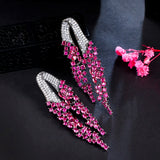 Hot Pink CZ Long Dangle Drop Earrings for Women ER861
