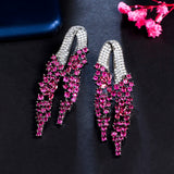 Hot Pink CZ Long Dangle Drop Earrings for Women ER861