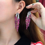 Hot Pink CZ Long Dangle Drop Earrings for Women ER861