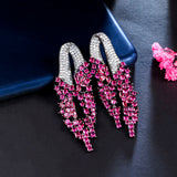 Hot Pink CZ Long Dangle Drop Earrings for Women ER861