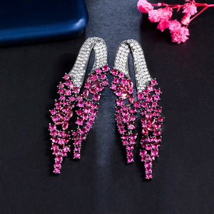 Hot Pink CZ Long Dangle Drop Earrings for Women ER861