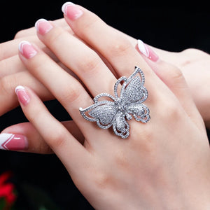 ThreeGraces Large Butterfly CZ Stone Wedding Party Rings for Women RG076
