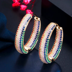 Green CZ Circle Hoop Earrings for Party ER544