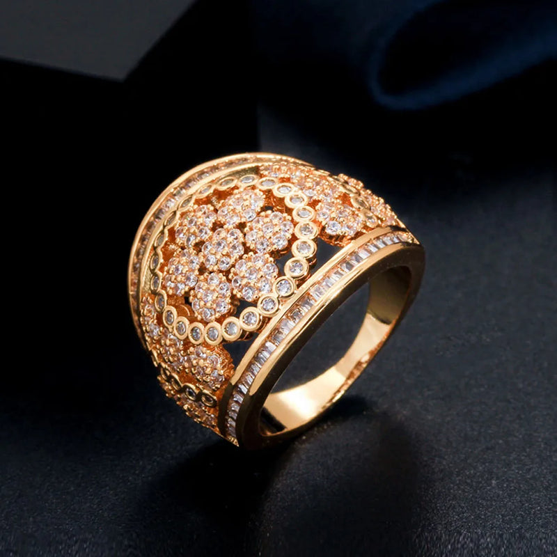 ThreeGraces Dubai CZ Flower Finger Ring Wedding Jewelry Women RG108
