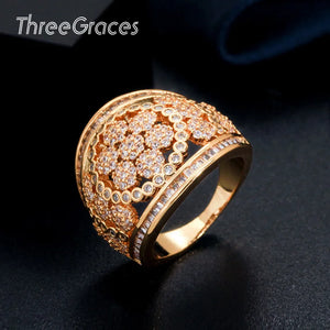 ThreeGraces Dubai CZ Flower Finger Ring Wedding Jewelry Women RG108