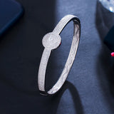 ThreeGraces Micro Pave CZ Silver Open Cuff Bangle Bracelet for Women