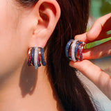ThreeGraces Multicolor CZ 3 Tone Heavy Hoop Earrings for Women ER605