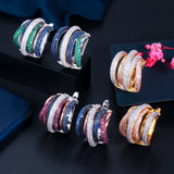 ThreeGraces Multicolor CZ 3 Tone Heavy Hoop Earrings for Women ER605