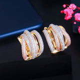 ThreeGraces Multicolor CZ 3 Tone Heavy Hoop Earrings for Women ER605