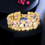 Purple & Pink CZ Wide Party Bracelet Women Dubai Prom Jewelry