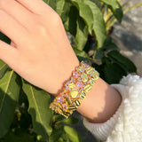 Purple & Pink CZ Wide Party Bracelet Women Dubai Prom Jewelry