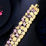 Purple & Pink CZ Wide Party Bracelet Women Dubai Prom Jewelry