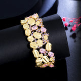 Purple & Pink CZ Wide Party Bracelet Women Dubai Prom Jewelry