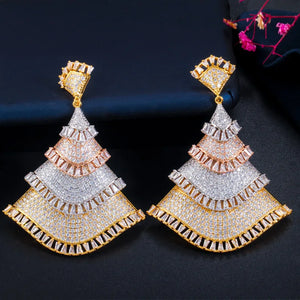 ThreeGraces CZ 3 Tone Bridal Wedding Earrings E1008