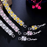 Yellow CZ Leaf Flower Bridal Wedding Bracelet for Women