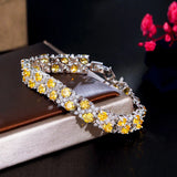 Yellow CZ Leaf Flower Bridal Wedding Bracelet for Women
