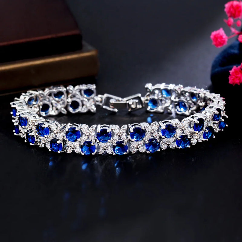 Yellow CZ Leaf Flower Bridal Wedding Bracelet for Women