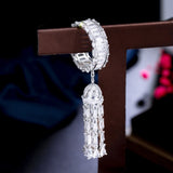 ThreeGraces CZ Tassel Charms Engagement Ring Bridal Wedding Jewelry