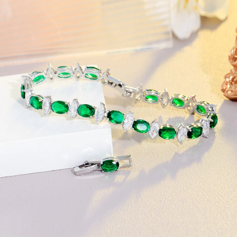 Green CZ Geometric Link Bracelet for Women BR256