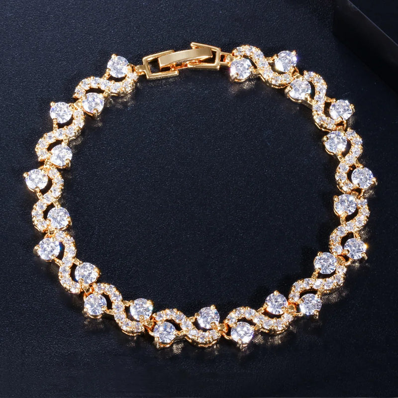 Nigerian CZ Charm Bracelet S Shaped Chain Bangles BR091