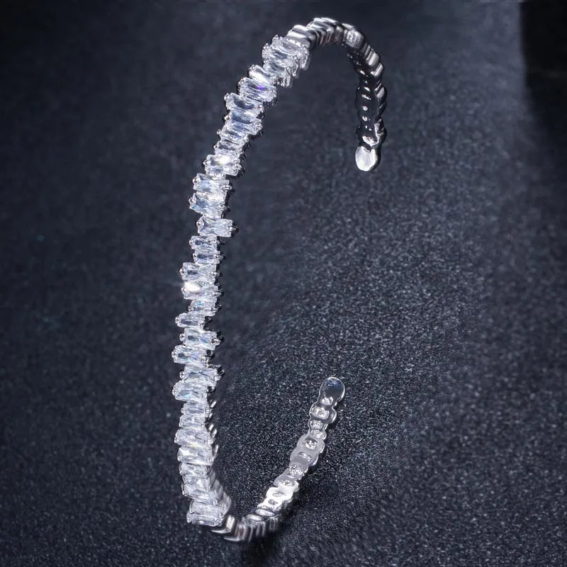 ThreeGraces CZ Rose Open Cuff Bangle BA010