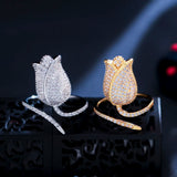 ThreeGraces Romantic Rose Tulip Flower CZ Crystal Adjustable Wedding Ring