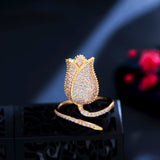 ThreeGraces Romantic Rose Tulip Flower CZ Crystal Adjustable Wedding Ring