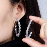 Irregular Baguette CZ Crystal Big Rose Hoop Circle Earrings for Ladies