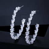 Irregular Baguette CZ Crystal Big Rose Hoop Circle Earrings for Ladies