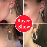 Irregular Baguette CZ Crystal Big Rose Hoop Circle Earrings for Ladies