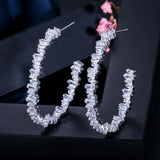 Irregular Baguette CZ Crystal Big Rose Hoop Circle Earrings for Ladies