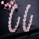 Irregular Baguette CZ Crystal Big Rose Hoop Circle Earrings for Ladies