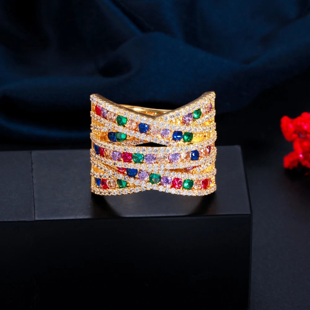 MultiColor CZ Adjustable Bridal Ring for Women RG141