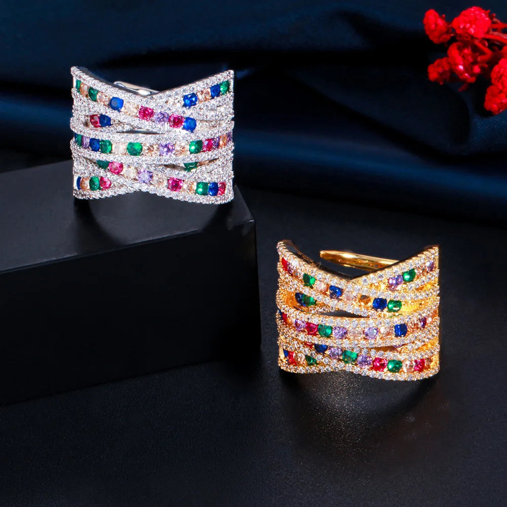 MultiColor CZ Adjustable Bridal Ring for Women RG141