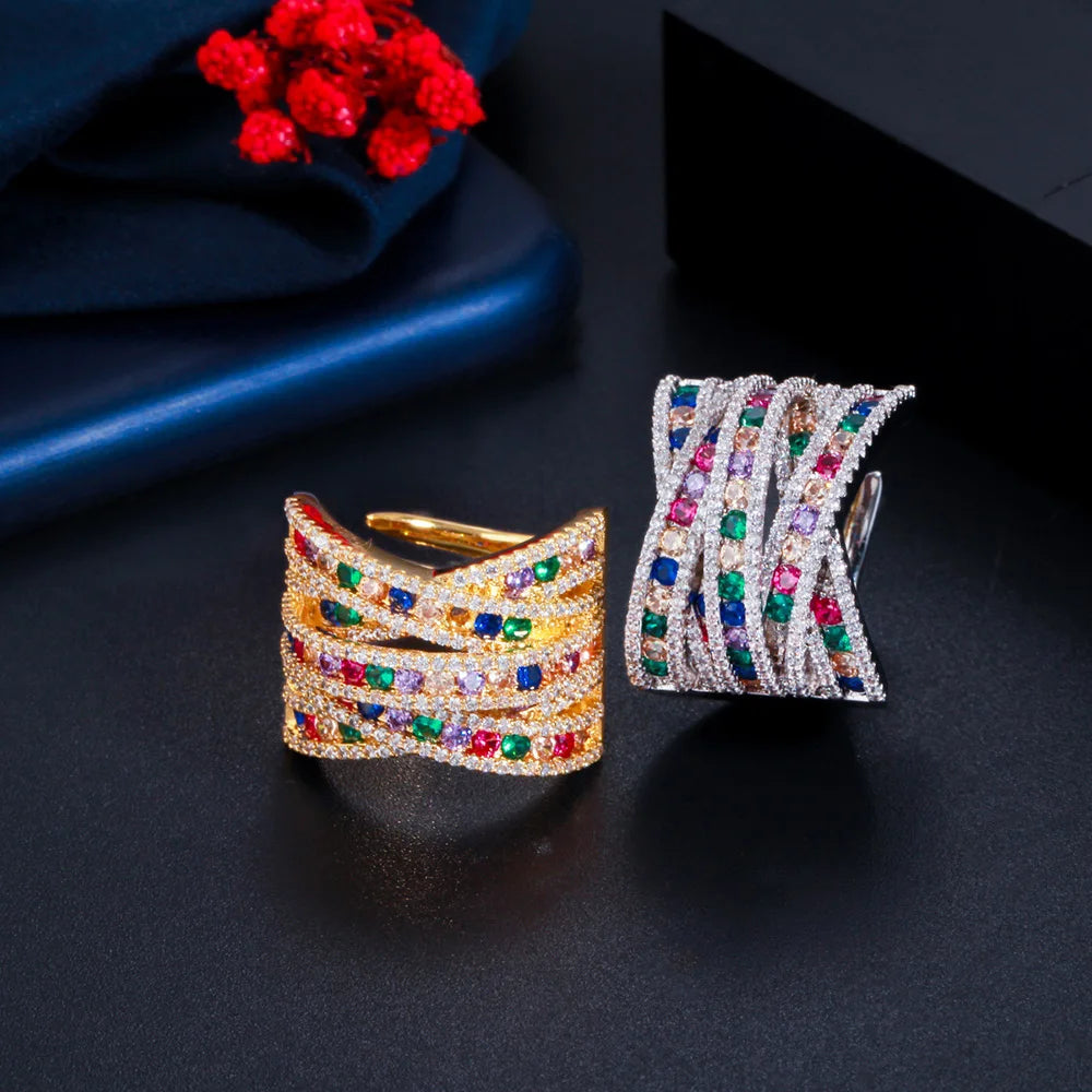 MultiColor CZ Adjustable Bridal Ring for Women RG141