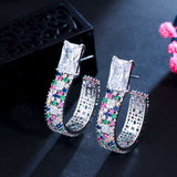 ThreeGraces Multicolor CZ Silver Circle Hoop Earrings ER761