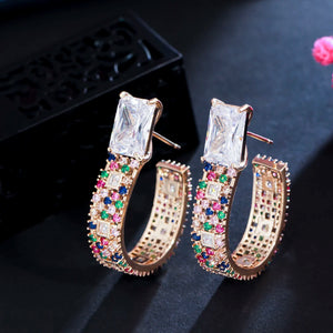 ThreeGraces Multicolor CZ Silver Circle Hoop Earrings ER761