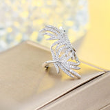 3Graces CZ Feather Shape Bridal Wedding Open Ring Adjustable Size