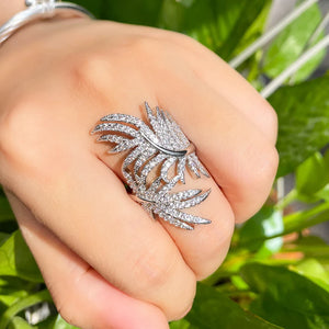 3Graces CZ Feather Shape Bridal Wedding Open Ring Adjustable Size