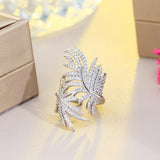 3Graces CZ Feather Shape Bridal Wedding Open Ring Adjustable Size