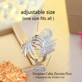 3Graces CZ Feather Shape Bridal Wedding Open Ring Adjustable Size