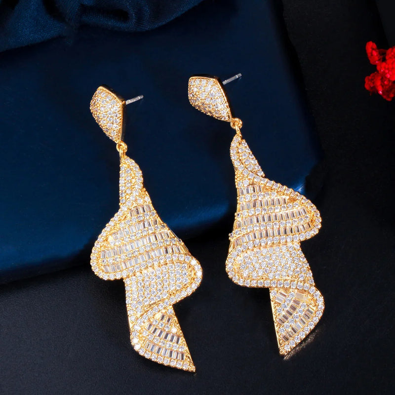 ThreeGraces CZ Long Geometry Dangle Earrings for Women