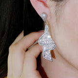 ThreeGraces CZ Long Geometry Dangle Earrings for Women