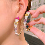 Sparkling Multicolor CZ Geometric Circle Hoop Earrings ER629