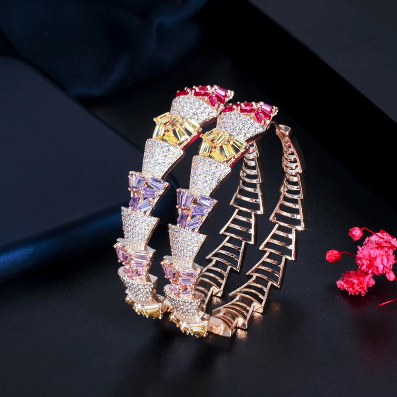 Sparkling Multicolor CZ Geometric Circle Hoop Earrings ER629