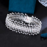 Sparkly Cubic Zirconia Wide Bridal CZ Bracelet for Women