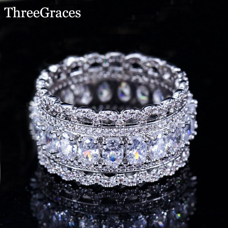 ThreeGraces Oval CZ Engagement Wedding Band Ring for Brides