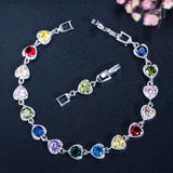 Colorful CZ Heart Bracelet for Women Summer Party Jewelry