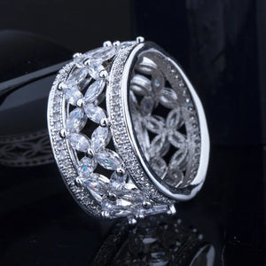 ThreeGraces Micro Pave Marquise CZ Flower Ring for Women