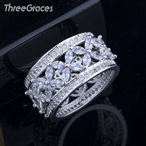 ThreeGraces Micro Pave Marquise CZ Flower Ring for Women